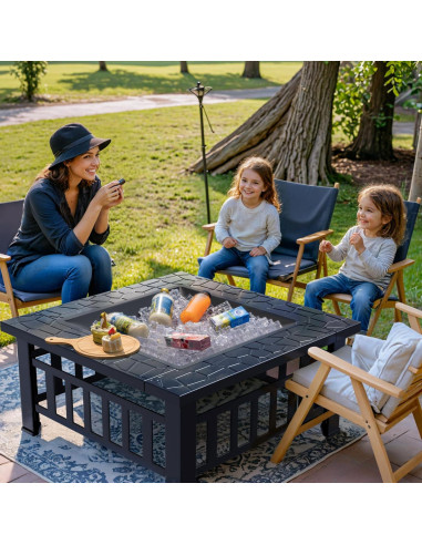 Mesa de fuego Greesum 81 cm cuadrada, metal, para patio