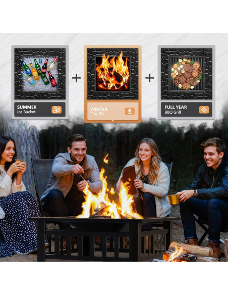 Mesa de fuego Greesum 81 cm cuadrada, metal, para patio