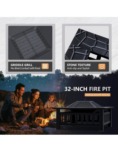 Mesa de fuego Greesum 81 cm cuadrada, metal, para patio