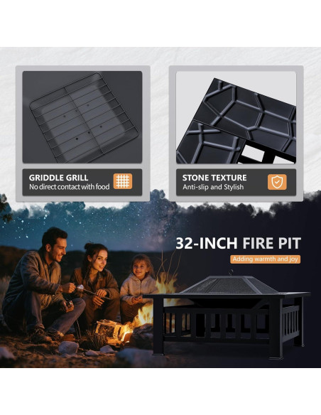 Mesa de fuego Greesum 81 cm cuadrada, metal, para patio