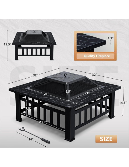 Mesa de fuego Greesum 81 cm cuadrada, metal, para patio