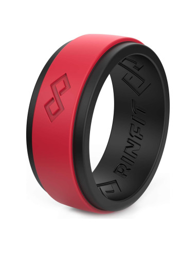 Anillo de Silicona Rinfit para Hombres 9mm Negro y Rojo