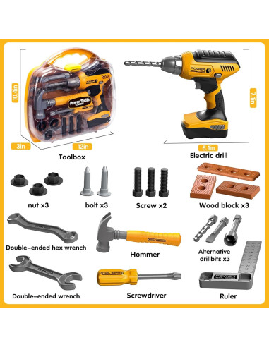 Kit de Herramientas de Construcción Playhiland para Niños 3-8 Años