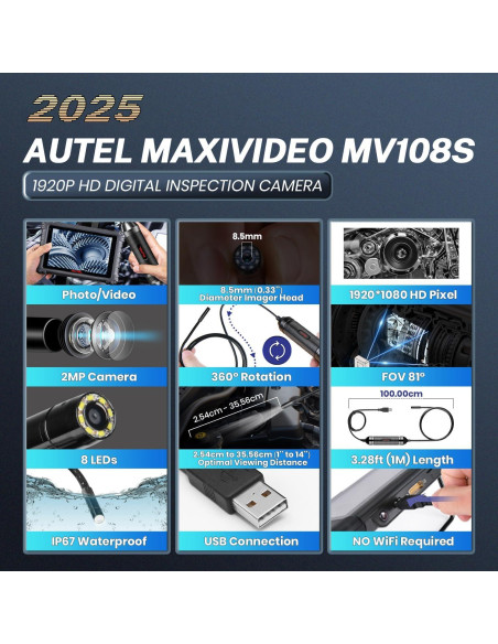 Cámara de Inspección Autel MV108S HD 1920P IP67 8.5mm