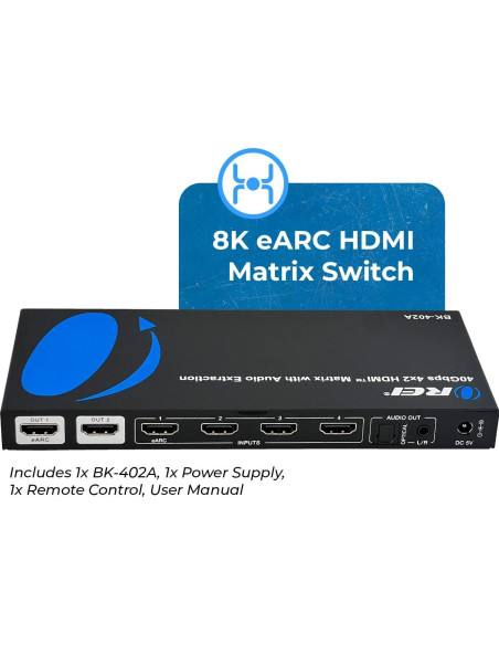 Interruptor Matriz HDMI 8K OREI BK-402A 4x2 con Extractor de Audio
