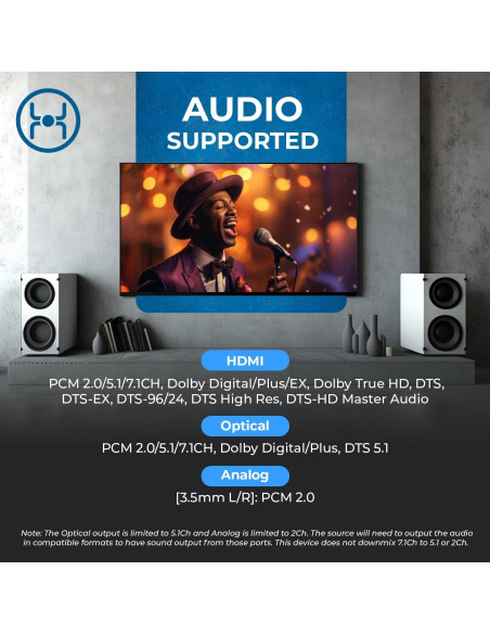 Interruptor Matriz HDMI 8K OREI BK-402A 4x2 con Extractor de Audio