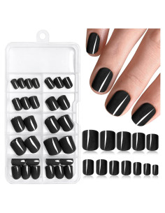 120 Uñas Postizas Cortas Negras Bellelfin con Adhesivo