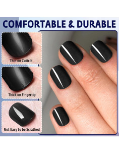 120 Uñas Postizas Cortas Negras Bellelfin con Adhesivo 2