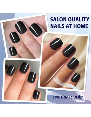 120 Uñas Postizas Cortas Negras Bellelfin con Adhesivo