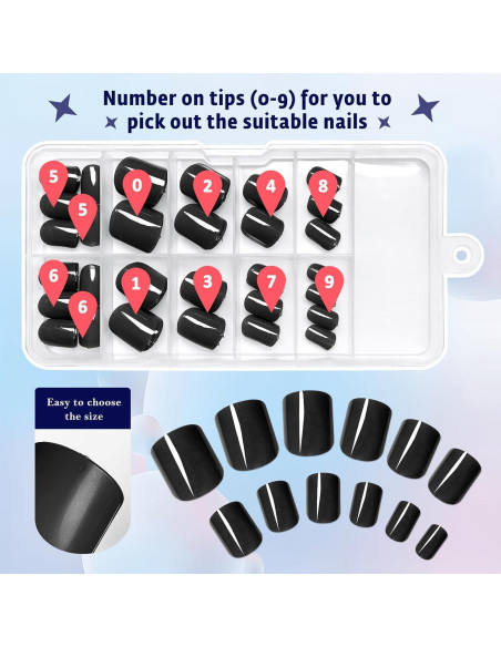 120 Uñas Postizas Cortas Negras Bellelfin con Adhesivo