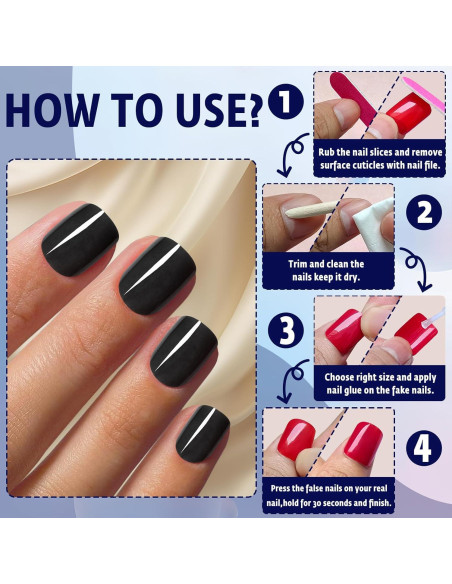 120 Uñas Postizas Cortas Negras Bellelfin con Adhesivo