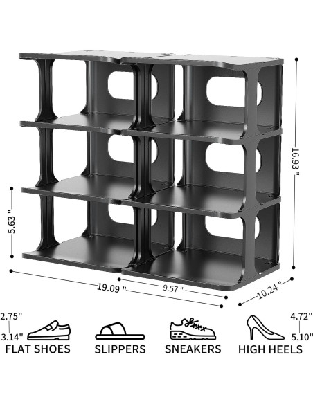 Estante Vertical Estrecho para Zapatos HAIXIN 7 Niveles Negro