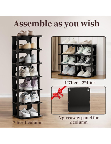 Estante Vertical Estrecho para Zapatos HAIXIN 7 Niveles Negro