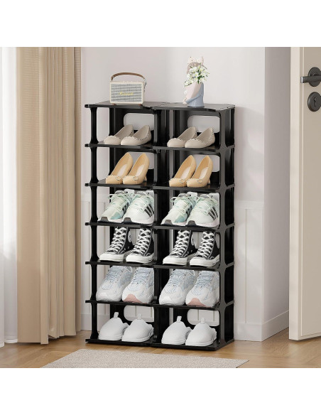 Estante Vertical Estrecho para Zapatos HAIXIN 7 Niveles Negro