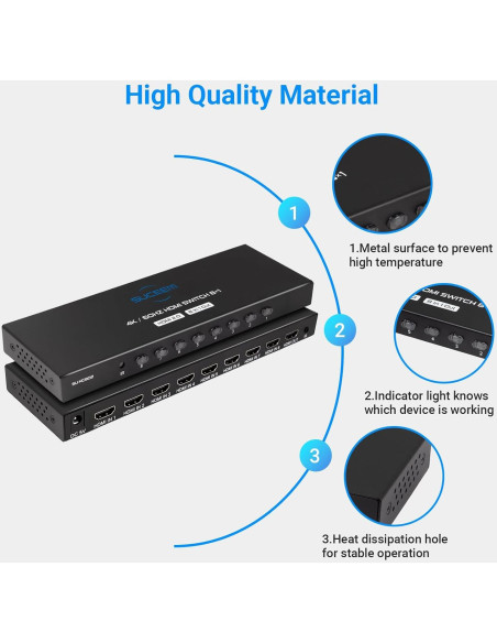 Conmutador HDMI 8 en 1 Suceem 4K 60Hz con Control Remoto