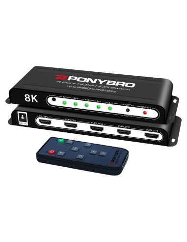 Conmutador HDMI 8K PONYBRO 4 Puertos 48Gbps Automático