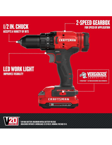 Taladro Atornillador Inalámbrico Craftsman V20 20V 1,27 cm