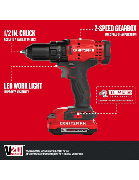 Taladro Atornillador Inalámbrico Craftsman V20 20V 1,27 cm