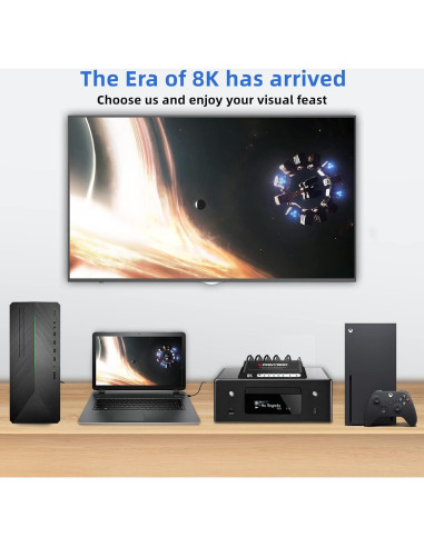 Conmutador HDMI 8K PONYBRO 4 Puertos 48Gbps Automático