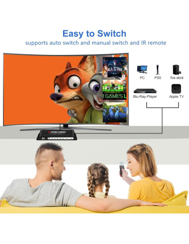 Conmutador HDMI 8K PONYBRO 4 Puertos 48Gbps Automático