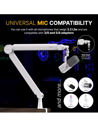 Brazo de Micrófono IXTECH Valiant White Ajustable 360