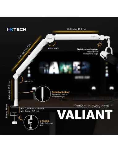 Brazo de Micrófono IXTECH Valiant White Ajustable 360