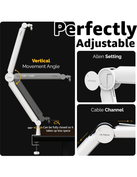 Brazo de Micrófono IXTECH Valiant White Ajustable 360