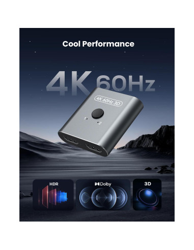 Interruptor HDMI 4K 60Hz Vilcome, Divisor Bidireccional 2 en 1