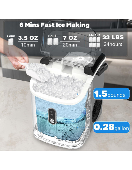 Máquina de Hielo Nugget Kndko 15.88 kg/día, Compacta y Silenciosa