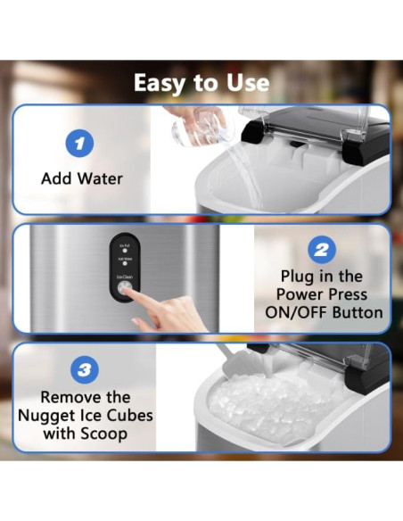 Máquina de Hielo Nugget Kndko 15.88 kg/día, Compacta y Silenciosa