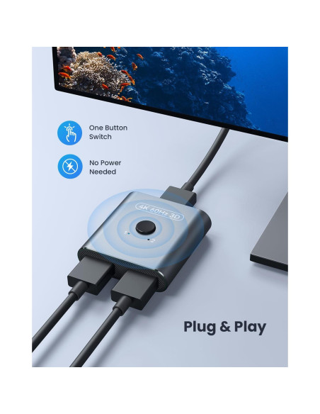 Interruptor HDMI 4K 60Hz Vilcome, Divisor Bidireccional 2 en 1