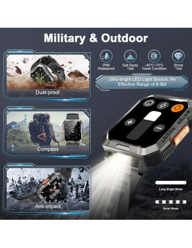 Reloj Inteligente Blackview W60 Militar con Linterna y 100 Días