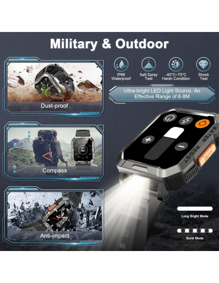 Reloj Inteligente Blackview W60 Militar con Linterna y 100 Días
