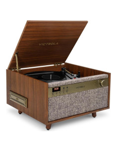 Centro Musical Victrola Century 6-en-1 Nuez - Tocadiscos, Bluetooth, CD, Casete