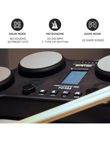 Batería Eléctrica PD405 HXW, 4 Pads Sensibles, 163 Sonidos