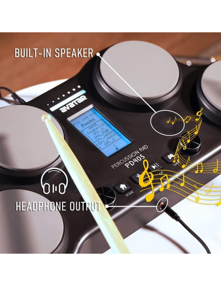 Batería Eléctrica PD405 HXW, 4 Pads Sensibles, 163 Sonidos
