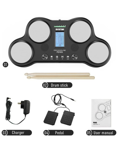 Batería Eléctrica PD405 HXW, 4 Pads Sensibles, 163 Sonidos