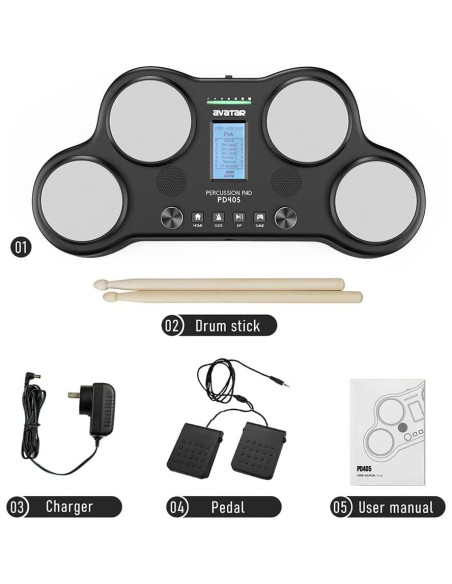 Batería Eléctrica PD405 HXW, 4 Pads Sensibles, 163 Sonidos
