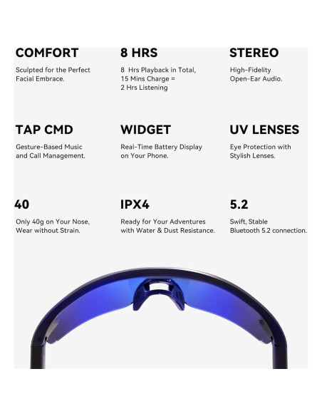 Gafas de Ciclismo WOWRIO Bluetooth UV400 Impermeables 40g