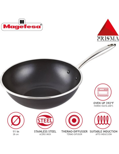 Wok MAGEFESA Prisma 27.94 cm Acero Inoxidable Antiadherente