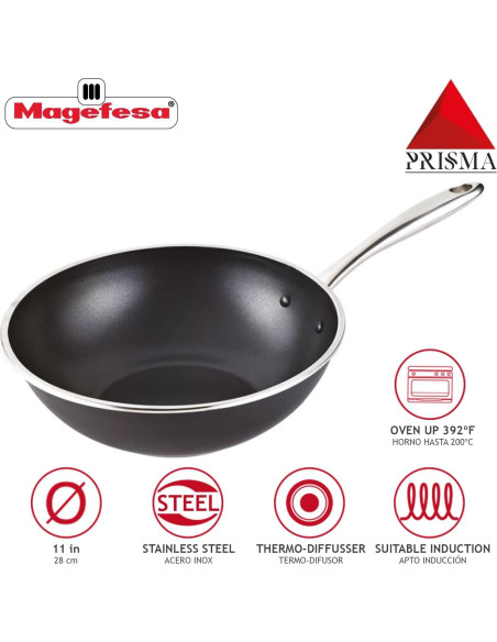 Wok MAGEFESA Prisma 27.94 cm Acero Inoxidable Antiadherente