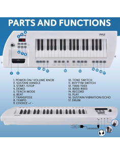 Piano Eléctrico Pyle PKBRD37WT 37 Teclas 200 Ritmos 2