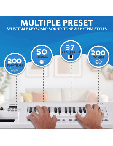 Piano Eléctrico Pyle PKBRD37WT 37 Teclas 200 Ritmos