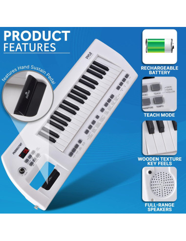 Piano Eléctrico Pyle PKBRD37WT 37 Teclas 200 Ritmos