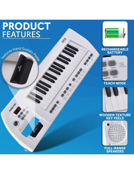 Piano Eléctrico Pyle PKBRD37WT 37 Teclas 200 Ritmos