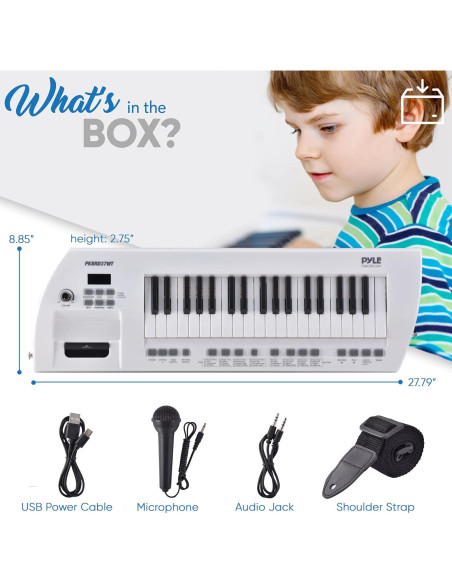 Piano Eléctrico Pyle PKBRD37WT 37 Teclas 200 Ritmos