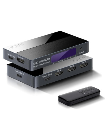 Conmutador HDMI 8K 5x1 FERRISA con USB-C y control remoto