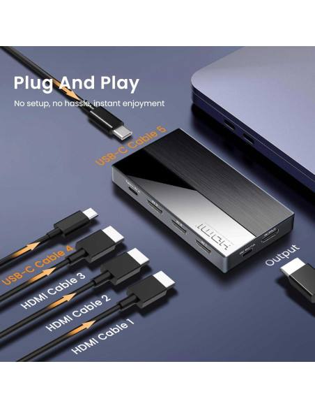 Conmutador HDMI 8K 5x1 FERRISA con USB-C y control remoto