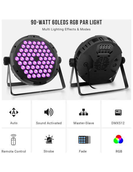 Luces Par RGB 90W 60LEDs OPPSK con Control Remoto y DMX
