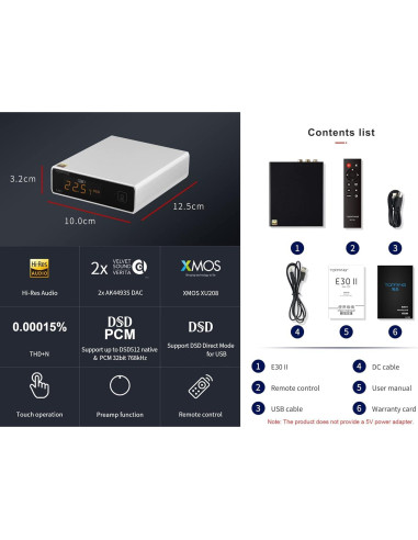 DAC Preamp TOPPING E30 II Hi-Res 32Bit/768kHz Negro